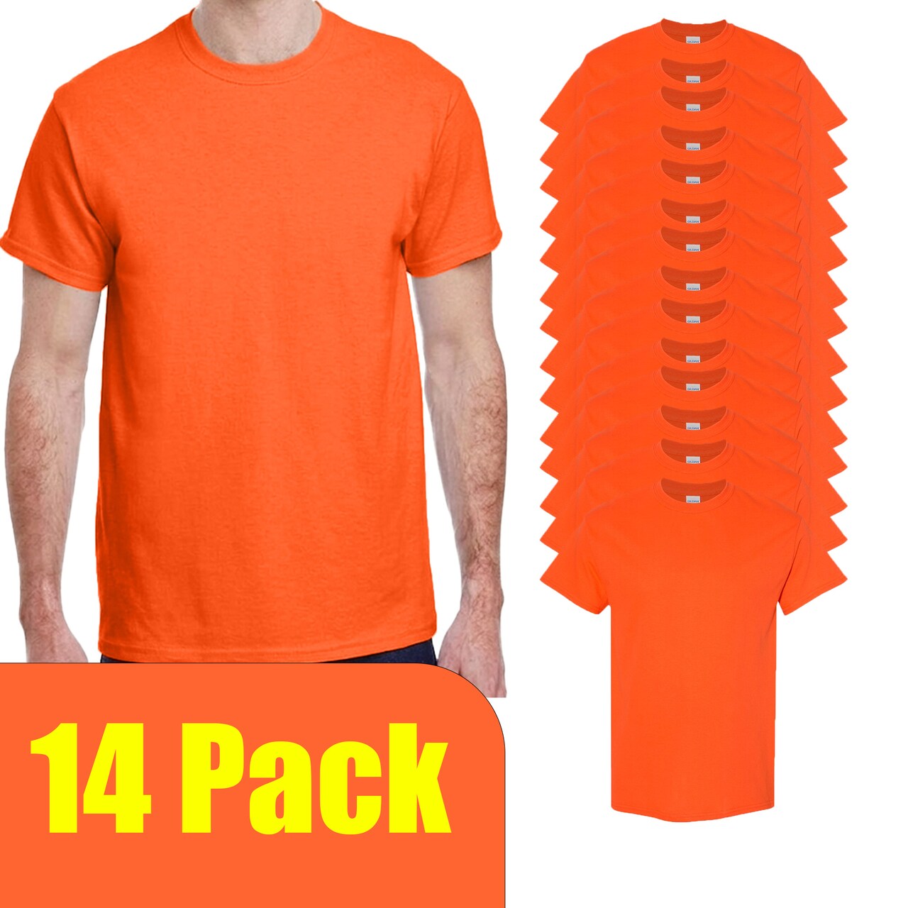 Gildan Heavy Cotton Crewneck T-Shirt Craft Bundle, Orange Unisex Short Sleeve Blanks for DIY Printing (2–14 Pack)